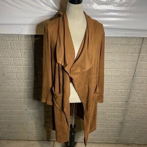 Cupcakes And Cashmere Brown Draped Collar Suede Open‎ Front Cardigan Jacket XS